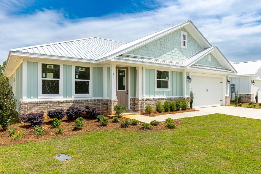 NEW CONSTRUCTION 3 bedroom, 2 bath 1,719 Sq Ft resort style home in the prestigious, gated community of Bear Creek! Nestled on a prime lot overlooking the landscaped lake and serene green space. This home is steps from the newest amenity center . Bear Creek residents enjoy amenities including pickleball, tennis, basketball courts, a fitness center, and a resort-style pool. Construction has begun on the second pool and four more pickleball courts. Bear Creek is minutes from the Beaches of South Walton and parks. Home is scheduled for completion the week of 3-17 with Kitchen Aid appliances.