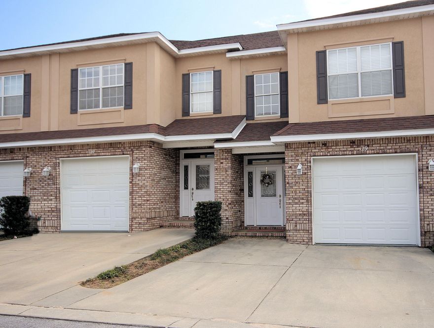 This maintenance free townhome is centrally located near Eglin Air Force Base, Duke Field, 7th Forces, Hurlburt Field, Twin City Hospital, Northwest Florida State College and the best sugar white beaches in the world graced with emerald green water. The maintenance free exterior of this home features brick and stucco with vinyl soffits with 3 bedrooms and 2 and half baths. This energy efficient townhome boast of quality, crown molding, solid surface countertops, maple cabinets from legacy, built-in-microwave, range, side-by-side refrigerator with water and ice dispenser, garbage disposal, large kitchen pantry, breakfast bar that streamlines mealtimes and preparation, tile in foyer and kitchen and cultured marble baths.