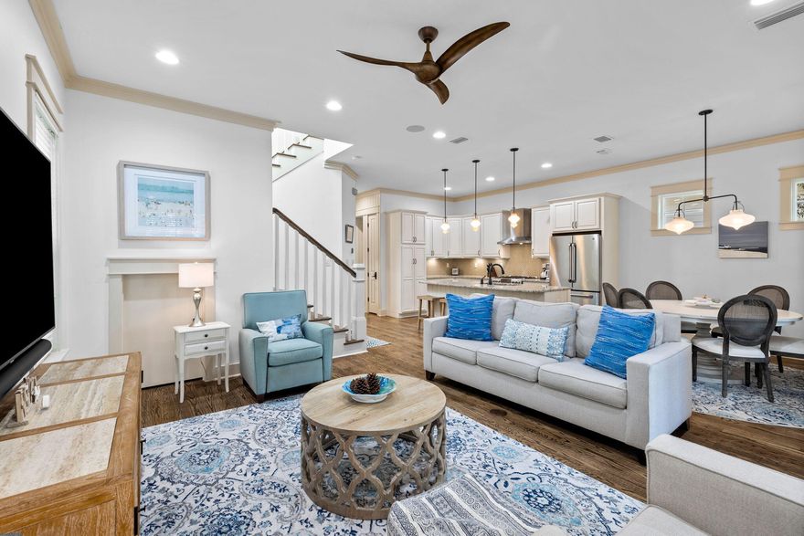 Located in Watersound West Beach, this beautiful Florida cottage is just steps away from one of the most serene private beach accesses along the south side of 30A. Adorned with coastal decor, it offers two master bedrooms (one on each floor), a guest bedroom, a bunk room, an open living area, and a modern kitchen, making it an attractive investment for primary living, vacation home, or short term rentals. The main floor welcomes you with a spacious living area connected to a large kitchen boasting ample storage, upgraded cabinetry, stainless appliances, and a granite island.The first floor master features a private ensuite with double vanities, a walk in closet, and a glass enclosed shower. Conveniently located off the side entry are the laundry room, powder room, pantry, and...