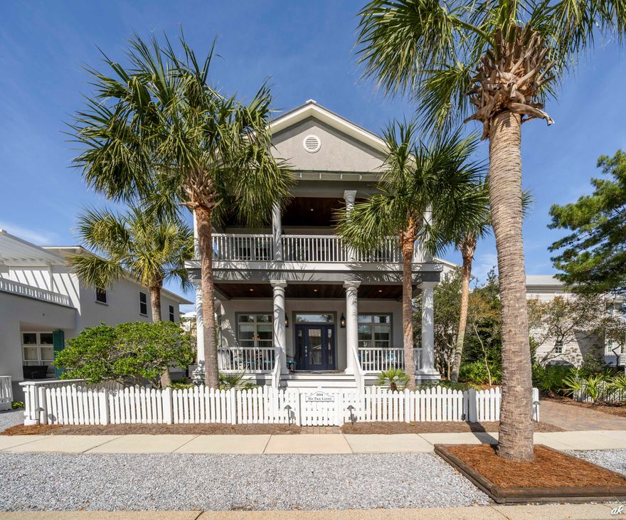 ''No Tan Lines'' is located on the quiet and serene Dunecrest Lane. This house is tucked into lovely native pine and oak trees. It is three stories, three bedrooms, built-in bunk beds off the second floor hallway and tower (3rd floor) with great views of the Gulf of Mexico. One of the bedrooms is so large that it has ample space for two queen beds. The double loaded front porches are spacious and shady - perfect for visiting, reading, or just enjoying being at the beach. The handy side porch and door, off the driveway, lead directly into the kitchen for ease in unloading groceries and luggage. According to the Design Review Board, the lot is large enough to build a guest house or a pool. All plans need approved by the DRB. The Dunecrest walkover is seconds away