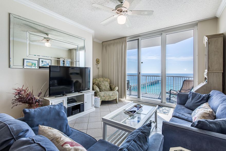 WATERFRONT ON THE GULF 2 Bed/2 Bath, 1157 SQ FT Gorgeous Condo WITH Bunk Room and Tremendous 12TH FLOOR VIEWS of the Pristine Emerald Coast White Sand Beaches & Emerald Green Waters. As you Step in, Feel the ''Welcome to the Beach'' Spirit with Coastal Themed Decor and Great Features like 9 Ft Ceilings, Tiled Flooring, a Spacious Laundry Room and Owners Closet. The Unit is Turnkey and Ready for Rentals. Some Additional Highlights are the Breakfast Bar, Pantry, 3rd Room with Bunk Beds, Large Entry Foyer, Cultured Marble Bathroom Vanities, Dual Vanities & Large Garden Bathtub in Master, Huge Walk-in Master Closet, Ceiling Fans, and Expansive Balcony, all Perfect for Relaxing & Entertaining, while Admiring the Amazing Views to the East AND West from a Front and Center Unit... More... 
The Guest Bedroom has it's Own Entrance to the Additional Full Bathroom and Master Bedroom has it's Own Private Balcony Access. NEW Major Appliances, Washer, Dryer and Air Conditioning system Included as well as a Recently Repainted Interior!!!

With the Bunk Room and being a 12th Floor Unit this is a Superb Opportunity! It's also an Excellent Time to get into a Gulf Front Condo on Navarre Beach if you're Looking to Rent it for the Upcoming Spring and Summer or Enjoy it as a Getaway Secondary or Primary home. Navarre Beach is home to Florida's Longest Fishing Pier and has Plenty of Walking/Biking Paths, Parks, and Miles of Untouched Incredible Beaches along the Gulf Islands National Seashore. As One of the Last Areas with the "Old Florida" Appeal, Navarre Beach has been Coined "Florida's Most Relaxing Place."  
