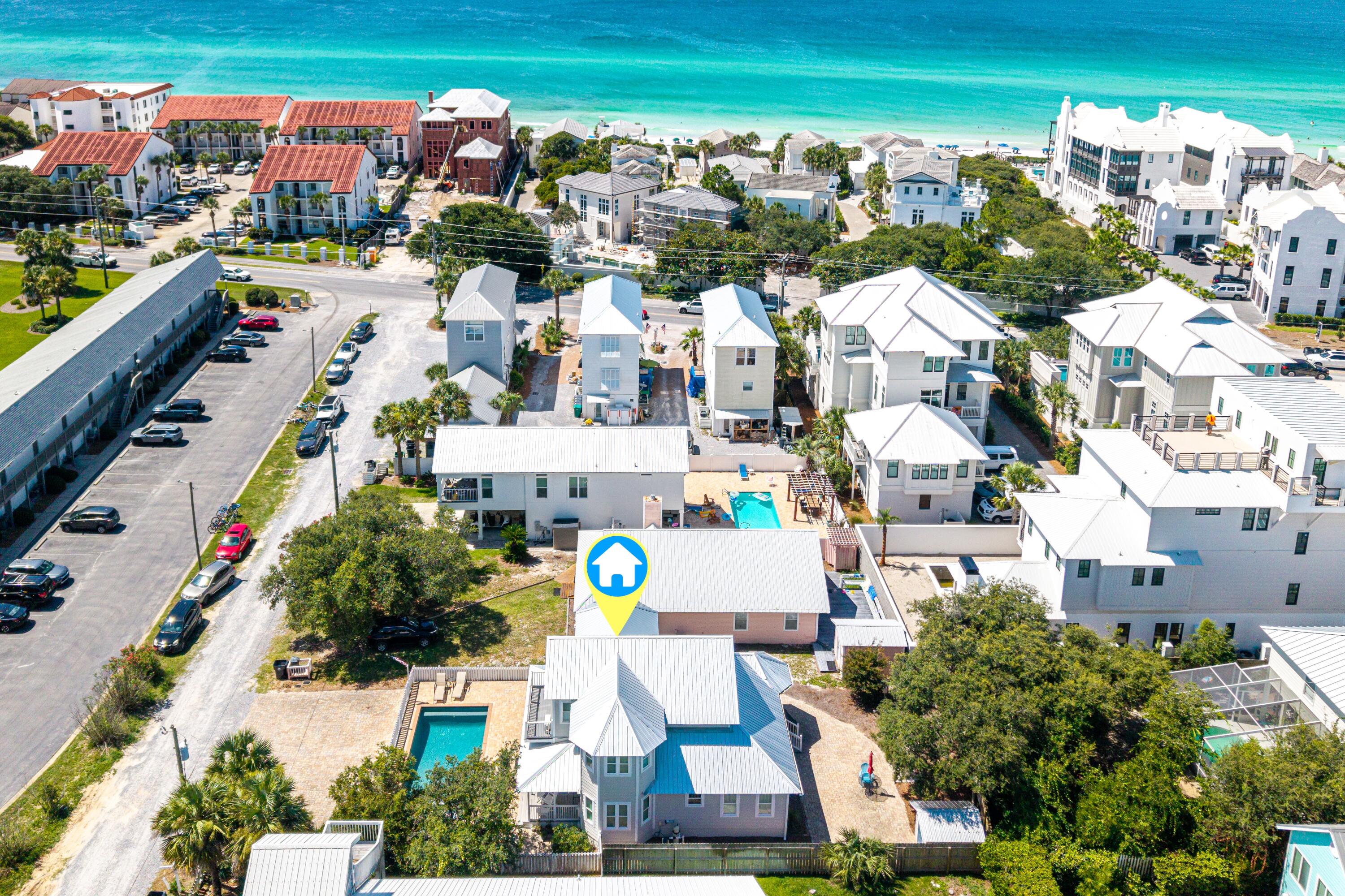 $139k in rental projections.Nestled just three homes away from the scenic 30A in Seagrove Beach. Situated a mere 1/10th of a mile from the pristine white sands, this four-bedroom, three-and-a-half-bathroom home is a the ideal vacation beach home. Offered fully furnished, it's primed and ready for new owners to enjoy or use as a turn-key investment.Lovingly maintained over the past 13 years, the home boasts numerous upgrades, including a new metal roof, newly installed split unit in the upstairs area, updated bathrooms upstairs, and water heater. Also new hurricane rated windows, doors, and new cement hardie bard siding in 2020. Located just two homes north of 30A, you're mere steps from the neighborhood's exclusive beach access at the end of Pelayo--no more searching for beach parking! The first floor features a primary bedroom with a full bathroom, along with a spacious, open living area. The modern kitchen is adorned with granite countertops and a tiled backsplash, accompanied by a secondary living space that's perfect for entertaining larger groups. Additionally, a half bath and laundry room open to a generous backyard, complete with a storage shed for bikes and grilling equipment.
Upstairs, you'll discover three more bedrooms and two fully updated bathrooms, comfortably accommodating up to 11 guests. The expansive pool deck at the front is an ideal spot to cool off after a day at the beach, while the covered porch offers a shaded retreat to unwind on the swing. With four parking spaces, there's plenty of room for guests.
Located in the sought-after community of Gulf Shore Manor, residents enjoy deeded beach access stretching from Pelayo to Dothan (encompassing 1,200 linear feet of beach). The home is also conveniently close to Santa Clara beach access, featuring a ramp, restrooms, and ample parking.