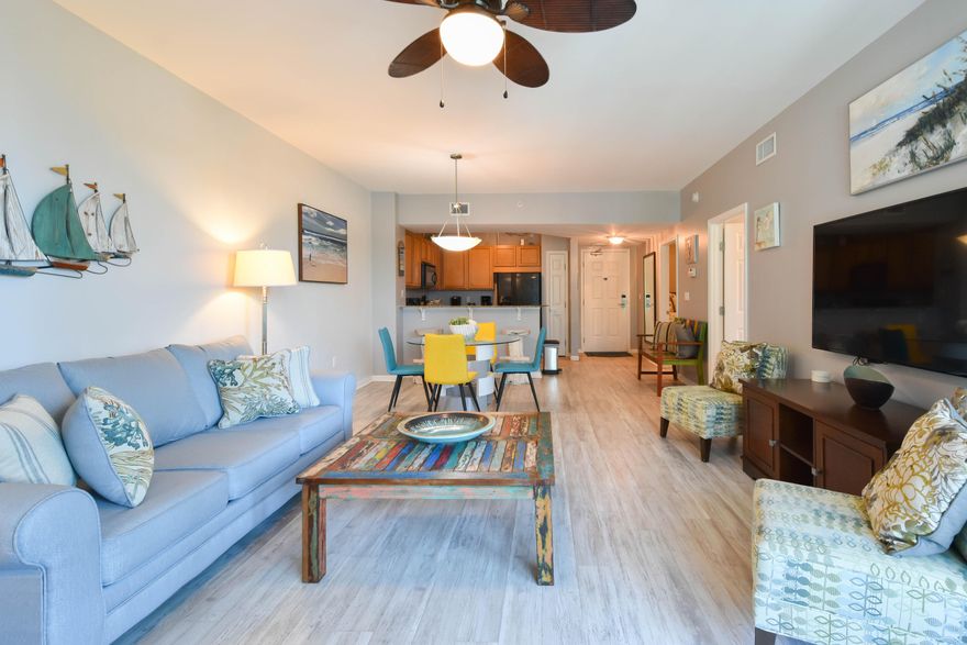 Enjoy the serene oasis of coastal living! This beautiful 2-bedroom, 2-bathroom condo is located on the 3rd floor of the East Tower. It contains an open living space, with a balcony overlooking the expansive pool area for you and your family to enjoy. The Palms also has an onsite coffee bar, restaurant, state of the art fitness center, tennis and pickle ball, as well as a basketball court! ALL UTILITIES ARE INCLUDED in the HOA fees! Don't miss out on this outstanding opportunity to own a slice of paradise!