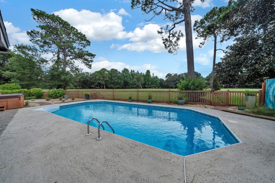 This beautiful home is on a large golf course lot in a much sought after neighborhood. One of the biggest and most private lots in the area. Lovely pool that is up to 9' deep , hot tub, and pool deck area with a relaxing view of the golf course. All new windows throughout, just painted this year, and lots of storage including built in shelves. Master bedroom has sliding glass doors that take you to the pool. Full size eat in kitchen with bay windows. Oversized  2 car garage, that still has room for a golf cart.  The roof was replaced in 2022 and the HVAC is just a few years old. Heat and hot water heater are natural gas. HVAC and sprinkler system are 'Smart ' and are controllable via WIFI.  There is even a Yamaha Dobly 7.1 theater system which is included and a Ri