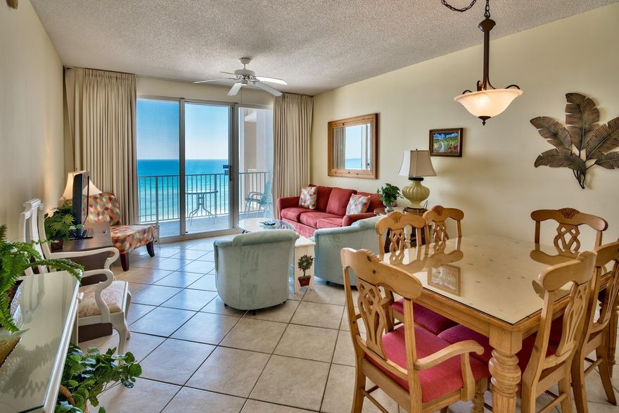 This 7th-floor, two-bedroom, two-bathroom condo in Majestic Sun is for sale and being sold fully furnished. Tile floors run throughout the living areas. The open kitchen, dining and living areas are great for entertaining and get togethers. Take in warm Florida sunsets on the private balcony that overlooks the Gulf of Mexico. The kitchen has an oven, cooktop, dishwasher, refrigerator and freezer and updated cabinets. A large pantry is in the kitchen as well. The master bedroom has a king bed and private full bathroom with dual vanities. Two full beds are located in the guest bedroom. The condo includes a washer and dryer as well which makes doing laundry a breeze. This complex offers amenities including an indoor/outdoor swimming pool, hot tub, fitness center, and covered parking. Seascape Resort is a gated community offering 2,000 feet of convenient beach access, coastal lakes, tennis courts, fishing and golfing. All room dimensions and square footage are approximate and should be verified by the buyer.