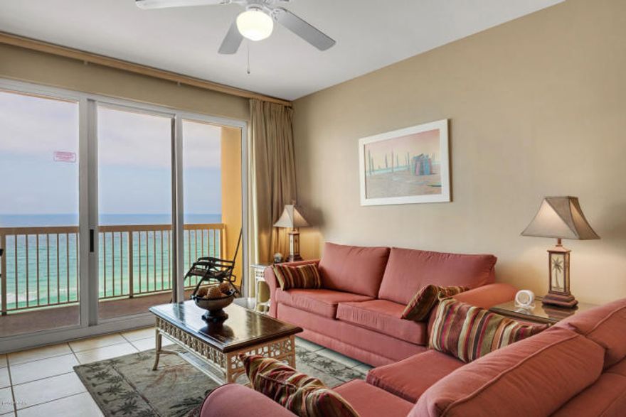 Raising the standard of beach living, Calypso Tower II unit 804's mid-stack location truly creates the ambiance of being in a beach house with an expansive ocean view. This units very spacious, open, and airy interior marries coastal design with chic beach living. The professionally decorated unit is in fantastic condition and will convey fully furnished with beautiful furniture, wonderful art, and accessories. Unit features nine-foot ceilings, hard surface flooring in living area and bedrooms, crown molding, recessed lighting, & granite counters in the bathrooms and kitchen and stainless steel appliances in the kitchen. The unit's large balcony is accessed from the living area and master bedroom and allows for spectacular ocean and pool views from the living area.