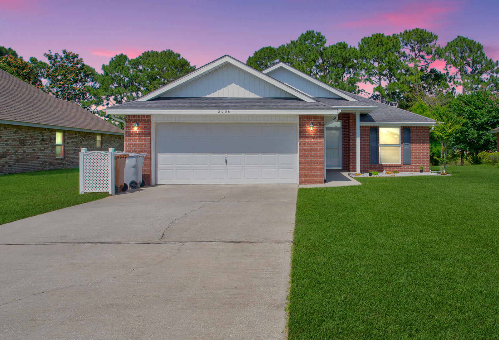 ***Welcome Home*** to this charming ALL-BRICK home perfectly situated on a serene WATERFRONT lot--enjoy peaceful views right from your COVERED back porch. Inside, the kitchen offers UPGRADED SOLID WOOD cabinetry, a SMOOTH-TOP RANGE, and BUILT-IN MICROWAVE, opening to a spacious main living area with durable LAMINATE FLOORING. The primary suite is a true retreat with DOUBLE VANITIES, a GARDEN TUB, SEPARATE SHOWER, and DUAL WALK-IN CLOSETS. Additional features include SMOOTH CEILINGS, CRAFTSMAN-STYLE doors, ELONGATED COMMODES, a FINISHED GARAGE with COACH LIGHTING, and LEAF FILTERS on the gutters. The yard is fully SODDED with a SPRINKLER SYSTEM and the home is fitted with DUAL-PANE VINYL WINDOWS and HURRICANE SHUTTERS. Located in a community with SIDEWALKS, a PLAYGROUD and PICNIC area!
