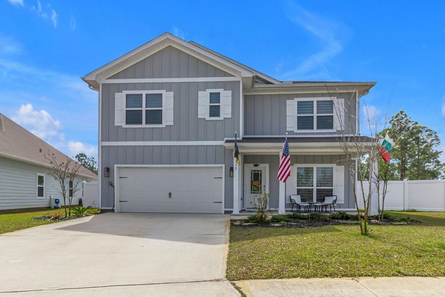 Welcome to Walton's Landing--a place you'll be proud to call home! Whether you're seeking a permanent residence or a vacation retreat, this hidden gem is sure to impress.This exquisite 2-story home offers 5 bedrooms, 3 bathrooms, a 2-car garage providing ample space for relaxation & entertainment.The open-concept 1st floor features a spacious family room & a gourmet kitchen equipped with quartz countertops & shaker cabinetry, perfect for gatherings.A 1st floor bedroom & full bath accommodate guests or multi-generational living.Upstairs, the expansive primary suite boasts a modern ensuite bathroom with a tiled shower, a tub,& a walk-in closet.3 additional bedrooms,& a laundry room complete the 2nd level. The home's exterior is equally impressive, featuring landscaping with lighting,a screened porch ,a grilling area & a sandbox for kids.
Residents enjoy access to the community pool & scenic walking paths.
This property is in close proximity to public beach accesses on Scenic Highway 30A & the bay.