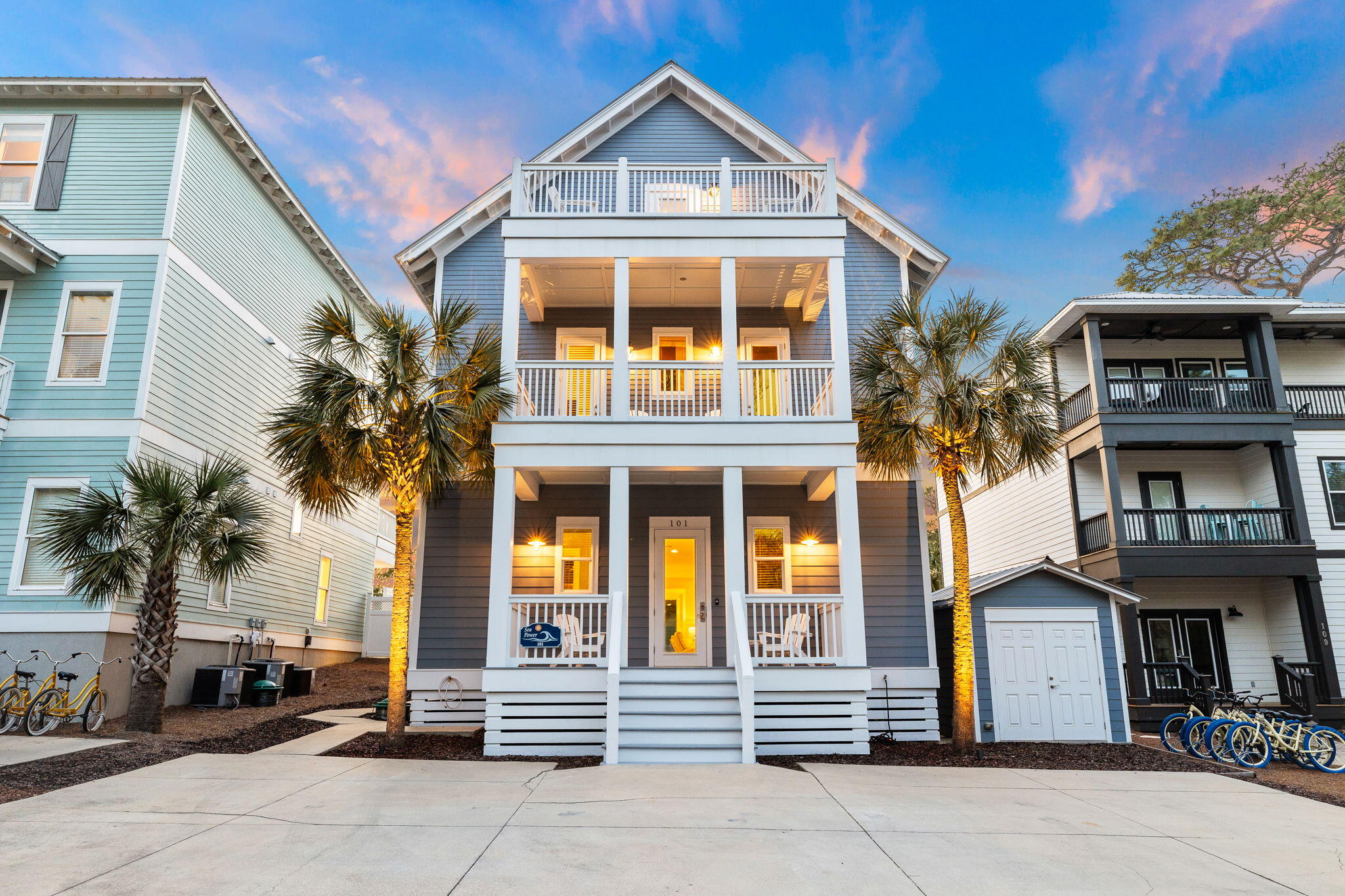 Nestled in the western end of Seagrove Beach, 101 Santa Clara Street embodies the essence of coastal living. Enjoying a highly sought-after location just two blocks from the beach & 1.3 miles from Seaside, this residence offers both convenience and tranquility. Step inside to discover a meticulously curated interior that seamlessly blends modern elegance with seaside charm. Opulently updated by Marquis Fine Cabinetry, the dream kitchen showcases all new cabinetry with custom lighting as well as Wolf, SubZero & Cove appliances. Boasting all new white quartz countertops, the large island is the perfect gathering space in the kitchen. The built-in bar & living room entertainment wall were exquisitely customized by Marquis Fine Cabinetry.