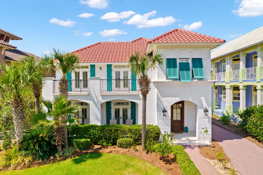 Once inside the gates of Caribe, you will immediately know why it is known as a premier community in South Walton boasting its private beach, tree lined sidewalks, brick paver streets, tennis court and 2 private pools.  284 Rue Martine, directly across the street from the private beach access, has never been rented, and its immaculate condition proves this. As you step inside, the welcoming open floor plan greets you with raised ceilings and hardwood flooring. An incredible layout for any use, the home boasts 4 bedrooms, 4 bathrooms and a large bonus space downstairs that can easily be converted into an additional bedroom with a full bathroom already attached. The chefs kitchen is second to none with custom cabinetry, dual oven, gas cook top and beautiful countertops. Not to be missed and