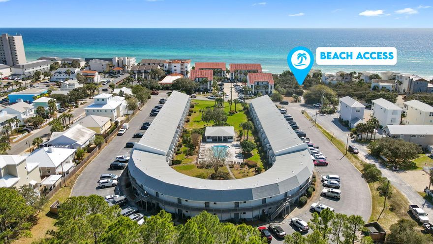 Rarely on the market !  Hidden Beach Villas is a great find along Seagrove Beach, Florida.  These 504 sqft efficiency units rent extremely well and are in a great location just across from the beach and a quick bike ride from Seaside, WaterColor, Publix and more.  This unit has an updated kitchen, wonderful bookcase / murphy bed, solid surface countertops and more. Located in the center of the building, you have both privacy and great access to the pool.  Don't miss this awesome opportunity to own a slice of 30A