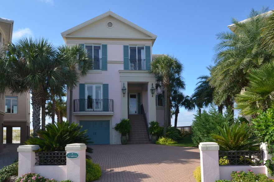 This elegant 3-story Gulf Front Home, by far, has the most spectacular views of the Gulf and Destin's East Pass in all the area. Each level opens to spacious balconies overlooking the Gulf. If you are looking for a home directly on the beach, this is a must see home. The Lighthouse has 5 bedrooms, 5 full baths, beautiful architectural features, finishes, and is beautifully decorated. Located in the gated neighborhood of Destin Pointe, the home is perfect for a personal residence, second home, or a vacation/rental. Equipped with a wireless remote system, interior shades and storm shutters on the beachside of the home are easily controlled. Smart-home technology allows connectivity from a smartphone in or away from home. Destin Pointe is a gulf-front gated community located on Holiday Isle. Amenities include gated security, lush landscaping, two swimming pools, and tennis court. Just minutes from shopping, restaurants, the Destin airport, and all that the Destin lifestyle has to offer. Total  under roof area, 5,172 sq.. ft  and 3,807 sq. ft.  heated/cooled area.  Buyer to verify all dimensions.

