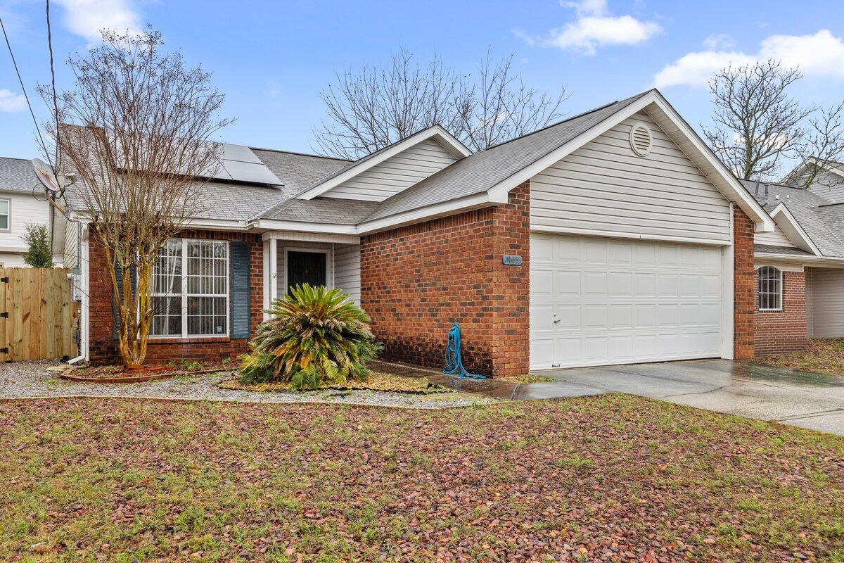 Just 6 minutes for Hurlburt AFB this single family residence will be ready for occupancy by end of February. Equipped with solar panels, you reap the benefit of a low power bill. Bills have been  $25-30/month (will vary depending on your usage). Back yard is fully fenced with 8ft privacy fencing with a small open patio off the living room. The primary bedroom is seperate from the 2 additional bedrooms and has it's own bathroom. Kitchen is open with the dining area but also has clear visibility to the living room and back yard. Washer and Dryer units are newer and stay with the property for your use. All applicants over the age 18 must complete an application $49.00