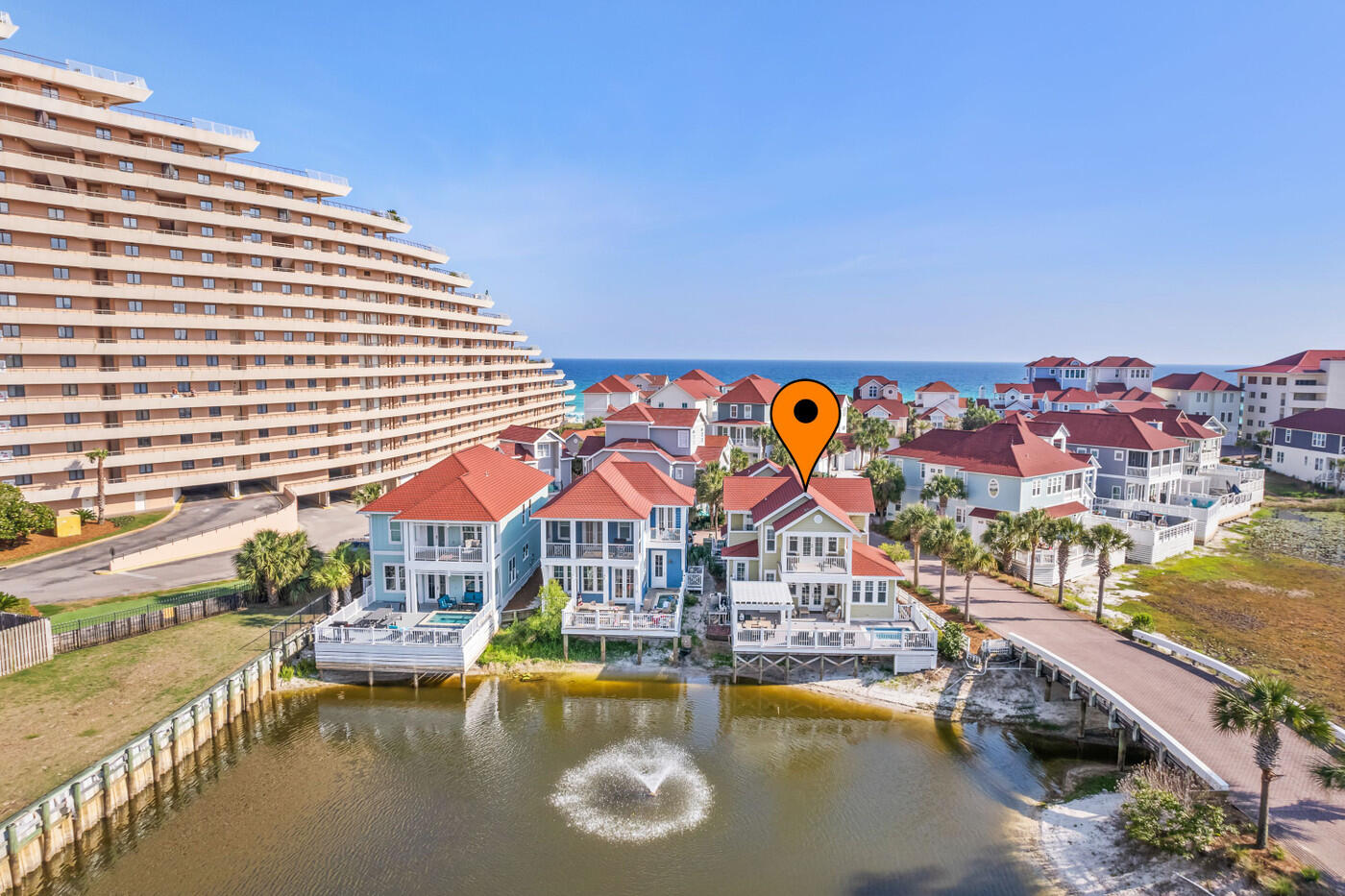 Knot A Care Is A Prefect Coastal Retreat Located In Shipwatch, A Gated Gulf Front Community On The South Side Of Scenic Highway 98. Just 100 Steps To The Beach, This Fully Furnished 5 Bedroom, 5 Bath Home Is A Great Vacation Rental or Primary/Secondary Home. Features Include: Updated Bathrooms & Vinyl Flooring, 9' Ceilings, 8' Doors on 1st Floor, Open Kitchen With Breakfast Bar, Granite Countertops & Stainless Appliances. Open Floor Plan With Large Great Room, Dining Room & Sitting Area That Lead Out To The Expansive Outdoor Living Space. Enjoy The Private Pool & Grill That Overlooks The Lake & Fountain! First Floor Owners Suite Has Views Of The Lake, Updated Double Vanity With Marble Countertops, Garden Tub, Separate Shower & Walk-In Closet. Additional Owner Suite On The 2nd Floor ==>