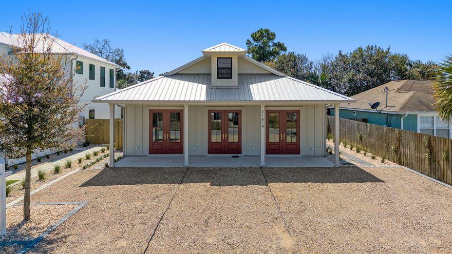 New construction coastal retreat in the heart of Panama City Beach offering 4 bedrooms, 3 full baths, and nearly 2,000 square feet of thoughtfully designed living space. This split-bedroom floor plan was created with both everyday comfort and vacation living in mind. The open-concept kitchen, dining, and living area flows seamlessly onto expansive covered porches totaling approximately 630 square feet--perfect for enjoying coastal breezes, morning coffee, or evening gatherings after a day at the beach. The spacious primary suite features a private bath and generous walk-in closet, while three additional bedrooms provide flexibility for guests, family, or rental accommodations. Outdoor living truly shines with a private pool, outdoor shower, and dedicated pool equipment vault. The 50' x 107' lot offers excellent space while maintaining low-maintenance appeal--ideal for full-time residents, second-home owners, or short-term rental investors. With 1,947 square feet of heated and cooled space and 2,577 total under roof, this home delivers the layout buyers are looking for in Panama City Beach. Located just minutes from the Gulf of Mexico, Pier Park, dining, shopping, and entertainment, this property combines location, functionality, and coastal charm in one beautiful package.