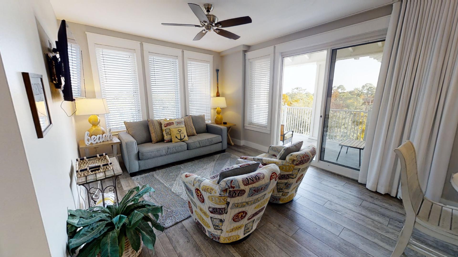 $53,000 projected for 2022! Be sure to see the 3D Interactive Virtual Tour as well! This two bedroom two bath condo has undergone a full renovation with fresh paint, quartz countertops in the kitchen and bathrooms, appliances, new water heater and HVAC, furniture, and much more. The condo is being sold furnished and turnkey. It is currently on a rental program with a great following, and therefore, will be an immediate income producer for the new owner. The lifestyle presented here is different than most for a couple of reasons. First, the 4th floor gives you direct access to the Founders Club, which leads you into Observation Point North, where the lagoon style pool, grilling area, and multiple hot tubs are located. Next, being an end unit allows for privacy and natural light.