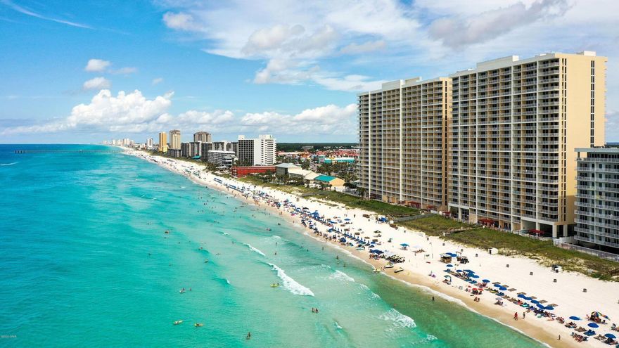 UPDATED & IMMACULATE DIRECT GULF FRONT 2BR/2BA CONDO IN FABULOUS MAJESTIC BEACH.  This unit has over $15,000 in recent updates done within the past year including: new living room furniture, patio furniture, living room drapes, bar stools.  All walls freshly painted.  AC replaced June 2018.  Hot Water July 2014.  Slab of quartz available for buyer to replace kitchen & bathrooms counter tops if desired. This unit has your own laundry room. Enjoy spectacular sunset views from your private balcony. Majestic Beach is known for it's fabulous amenities: Extra Large waterfall, pool, kitty pool, pool side bar & grill, (2) heated indoor pools, out door covered pools, (3) hot tubs, beach side bar & grill, vending area, fitness center, steam & sauna rooms, massages by appointment, tennis court, stadium seating movie theater, conference room, ball room, private owners lounge, Starbucks, market with pizza, goodies & gifts as well as game/activity room. Just minutes to Pier Park Shopping dining and PCB's best entertainment. Don't miss out on this one!!!