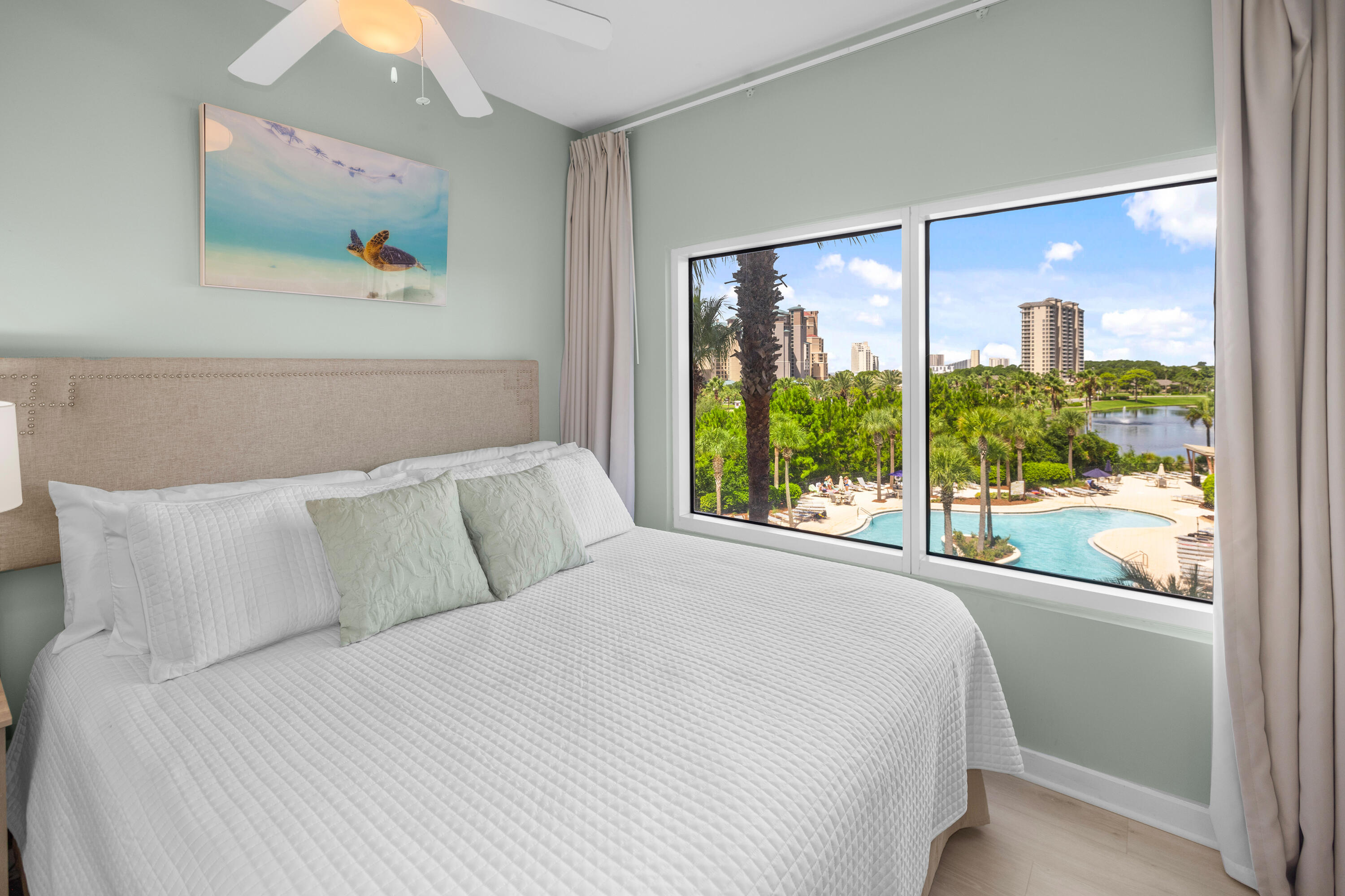Set on the 3rd floor of Luau II, this rare 2-bedroom, 2-bath lockout unit delivers sweeping southeast views and a wraparound balcony--perfect for coffee at sunrise or winding down in the evening. The lockout design gives you maximum flexibility: rent as a full 2-bedroom or split into a 1-bedroom condo with kitchen, dining, living area, laundry, and bath plus a separate studio with king bed, sleeper sofa, mini kitchen, and bath.Luau's prime spot on the south side of Sandestin Golf & Beach Resort means you're just steps from the beach and have access to resort-style amenities: a lagoon pool with swim-through waterfall, kids' splash pool with seasonal tiki hut, hot tub, fitness room, rooftop sunset deck, covered parking, and BBQ area with seating.