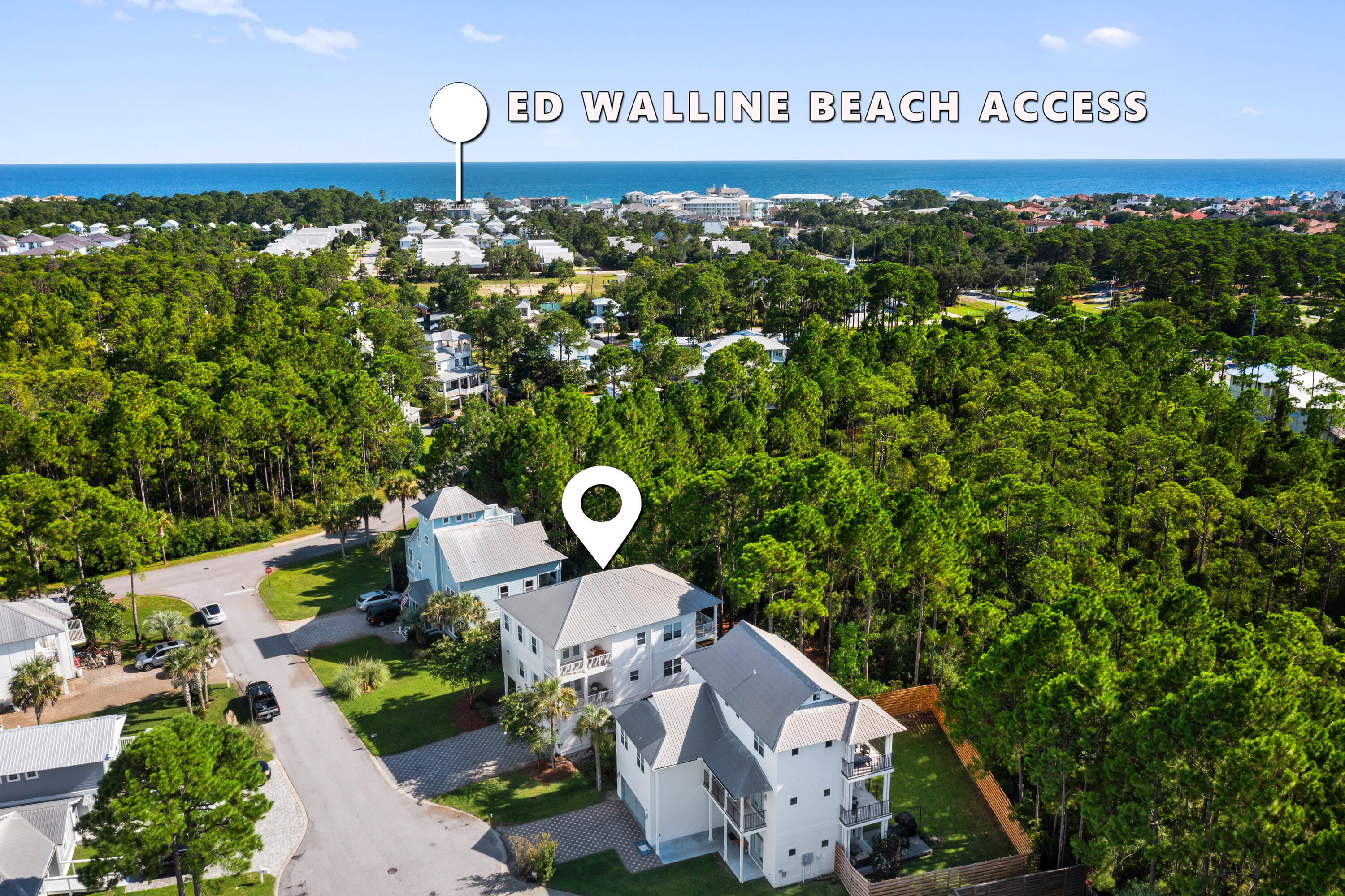 Welcome to 33 Cherry Laurel Drive, a sanctuary of elegance ideally located just minutes from the iconic sugar-white sands of 30A. This meticulous five bedroom plus one sprawls across 3,400 square feet on a 0.26-acre lot. Offering abundant flow and indoor/outdoor space with room for a pool! Perfect for a primary, secondary, or investment 30A home with all furnishings to convey.This home boasts a harmonious blend of smart technology and comfort, featuring dual pane windows, two central AC units, and a smart thermostat to ensure optimal climate control. Contemporary recessed lighting and architectural details balance the ideal ambience. Step inside to discover a well-thought-out floor plan. The first floor welcomes you with a cozy bedroom and a Jack-and-Jill bathroom, leading to the garage and a second comfortable bedroom. The spacious living and dining area on the second floor is perfect for gatherings, enhanced by a fully furnished kitchen fitted with modern appliances.
Ascend to the third floor to find the luxurious primary ensuite with a private porch and Westerly sunset views through the pines offers a tranquil retreat. A second bunk bedroom tops off the six bedroom home.
In summary, this stunning newly renovated home in the desirable Cypress Breeze community offers the perfect blend of luxury and convenience. With six well-appointed bedrooms, including two master suites, this property is ideal for large gatherings or family vacations, accommodating up to 20 guests comfortably. The ideal location to nearby amenities, shopping, and beach access are a breeze, all within a half-mile distance. Enjoy outdoor entertaining in the spacious fenced backyard complete with multiple covered porches. With resort-style amenities including a three-tiered pool with grotto and waterfalls, this home is an unparalleled opportunity for those seeking a memorable beach lifestyle.