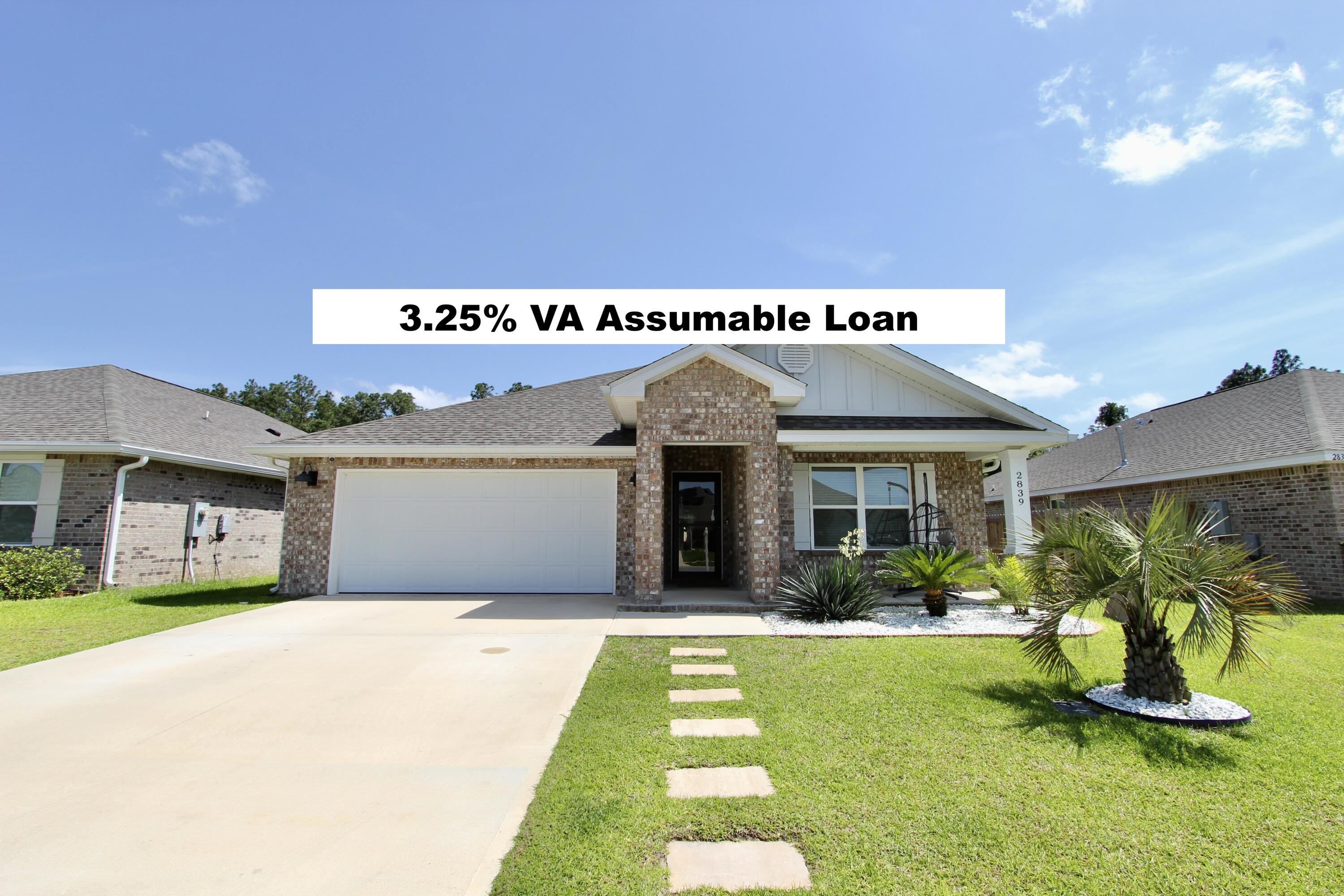ASSUMABLE VA LOAN 3.25%!! Welcome to this charming Cali floor plan home in the highly sought-after Patriot Ridge community! Offering 4 spacious bedrooms, 2 bathrooms, and a covered back patio, this all-brick, stylish Craftsman home is designed for comfort and convenience. The heart of the home is the open-concept kitchen, featuring a large island bar, sleek stainless steel appliances, a gas stove, built-in microwave, and a dishwasher--perfect for preparing meals and entertaining guests and under cabinet rechargeable motion lights. The spacious design flows seamlessly into the living and dining areas, making it ideal for family gatherings. Throughout the home, you'll find beautiful wood-look flooring, with plush carpet in the bedrooms. Enjoy modern touches like keyless entry, a fenced-in sprinkler system and gutters for added functionality. The primary bedroom offers a private retreat with an en-suite bath that includes a walk-in closet, double vanity, and a spacious 5' shower. The home also comes with Smart Home technology. This home is part of the Patriot Ridge community, which features sidewalks, underground utilities, and a fabulous community pool for your relaxation and enjoyment. With all of this and an ASSUMABLE VA LOAN at an unbeatable 3.25%, this home is a true gem! Don't miss out on this incredible opportunity for affordable living in a wonderful community. Schedule your showing today!
