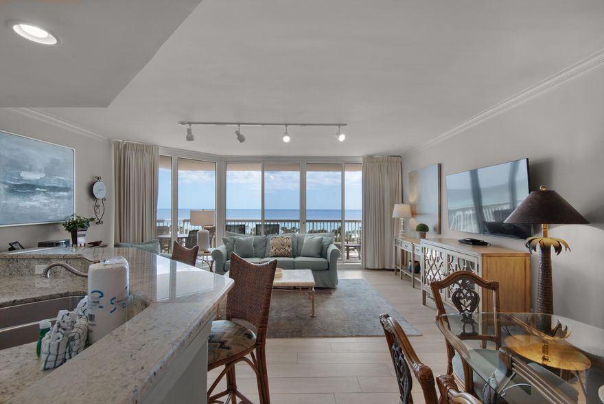 Spectacular gulf views from this 6th floor 3 bedroom, 2 bath condo sold fully furnished and rental ready.  The spacious gulf front balcony is accessible from both the living room and master bedroom.  There is a second terrace shared by the 2 guest bedrooms offering lovely resort views. Expansive floor to ceiling windows provides breathtaking views from every room.  Enjoy updated flooring and a renovated kitchen with granite countertops and stainless-steel appliances.  The master bedroom suite is spacious with a large walk-in closet. The master bath boasts a Jacuzzi tub and separate walk-in shower. This is an extremely popular floor plan and a highly desirable vacation rental. St. Croix is a gem sitting in the center of the beautiful Silver Shells resort.  Amazing views of the emerald green