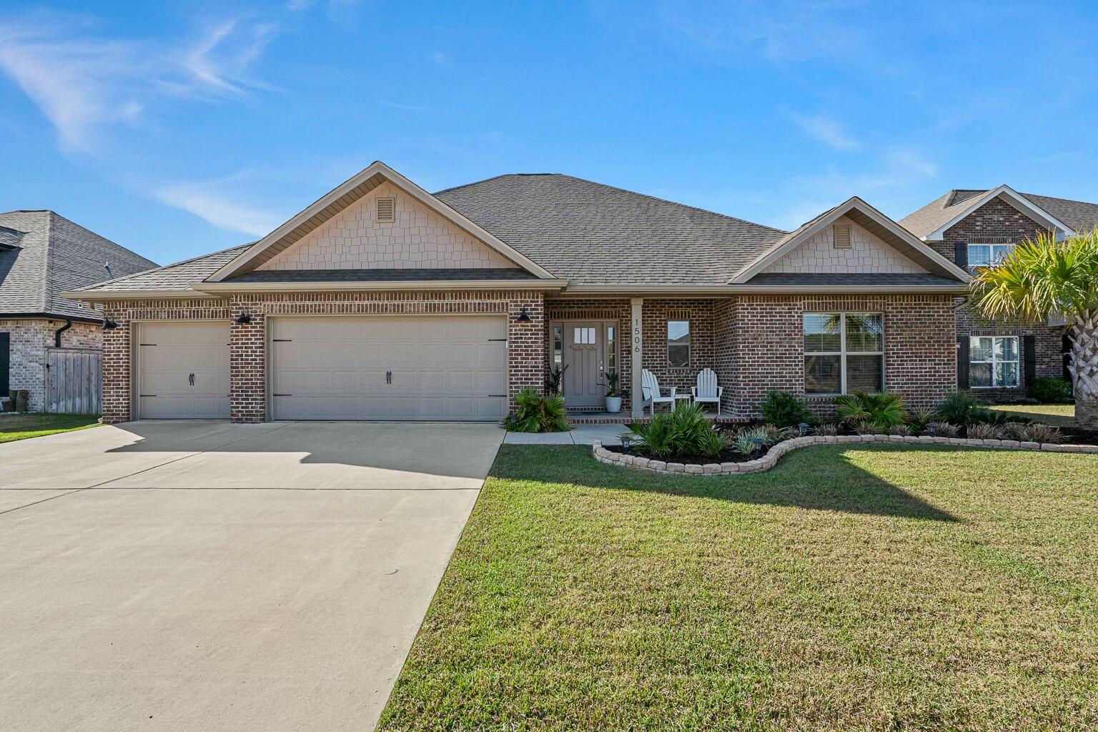 * BIG NEWS* ASSUMABLE loan at 3.5% and $15K reduction! One-level homes in Nature's Cove rarely come on the market. Step inside this spacious split-bedroom, open floor plan home, where exquisite details and character shine throughout. The welcoming foyer leads to an elegant living space featuring crown molding, wood-look tile flooring, and high ceilings with recessed lighting. A cozy gas fireplace adds warmth and charm. The chef's kitchen is a dream, boasting granite countertops, upgraded staggered cabinetry, stainless steel appliances, and plenty of counter space for meal prep and entertaining.Retreat to the private master suite, designed with tray ceilings, crown molding, and a luxurious ensuite bath featuring a granite shower, drop-in soaking tub with tile surround and a huge walk-in closet. The outdoor living is just as impressive! The covered back patio offers ample space for entertaining, relaxing, or even adding a pool. The expansive backyard provides a serene and private retreat, perfect for enjoying peace and tranquility. A three-car garage ensures abundant storage for vehicles, tools, and beach gear. Recent upgrades includes lawn irrigation system, privacy fence, gutters, ceiling fans in all the bedrooms and an attic access ladder with a partial attic floor for additional storage.
Perfectly located between Pensacola Beach and Navarre Beach, this home is just 30 minutes from Pensacola Airport and downtown Pensacola, home of the Blue Wahoos Stadium. Nearby, enjoy a boat ramp, public beach access, parks, scenic trails, shopping, and restaurants.
Don't miss this rare opportunity to own a stunning home in one of the area's most sought-after locations. Schedule your showing today!