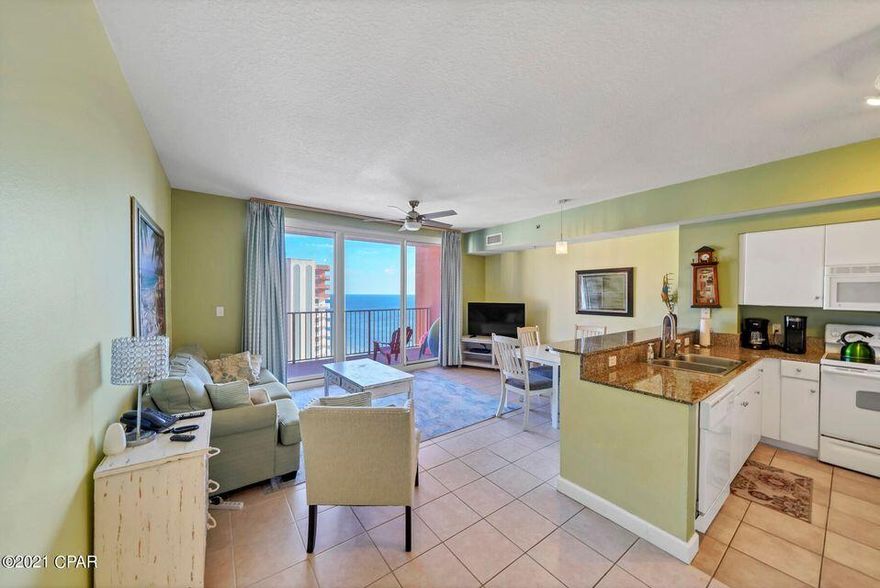 Located in the very popular Shores of Panama development, this 1Bed/2Bath+Bunk has it all! This fully furnished and rental ready property has been
professionally decorated, custom painted and has upgrades galore. Features Include: 1 bedroom and a bunk Room, 2 full baths, tile floors throughout, gulf front
living room, 9ft ceilings, granite countertops & breakfast bar. Large Terrace offers the perfect view you not only see the most beautiful beach in the world, you get
the most beautiful lagoon pool in all of Panama City Beach! The Shores of Panama offers resort style amenities including 13,966 SF gulf side pool and hot tub,
large heated indoor pool & hot tub, tropical landscaping, bridges, fountains, video bank, media room, health and fitness