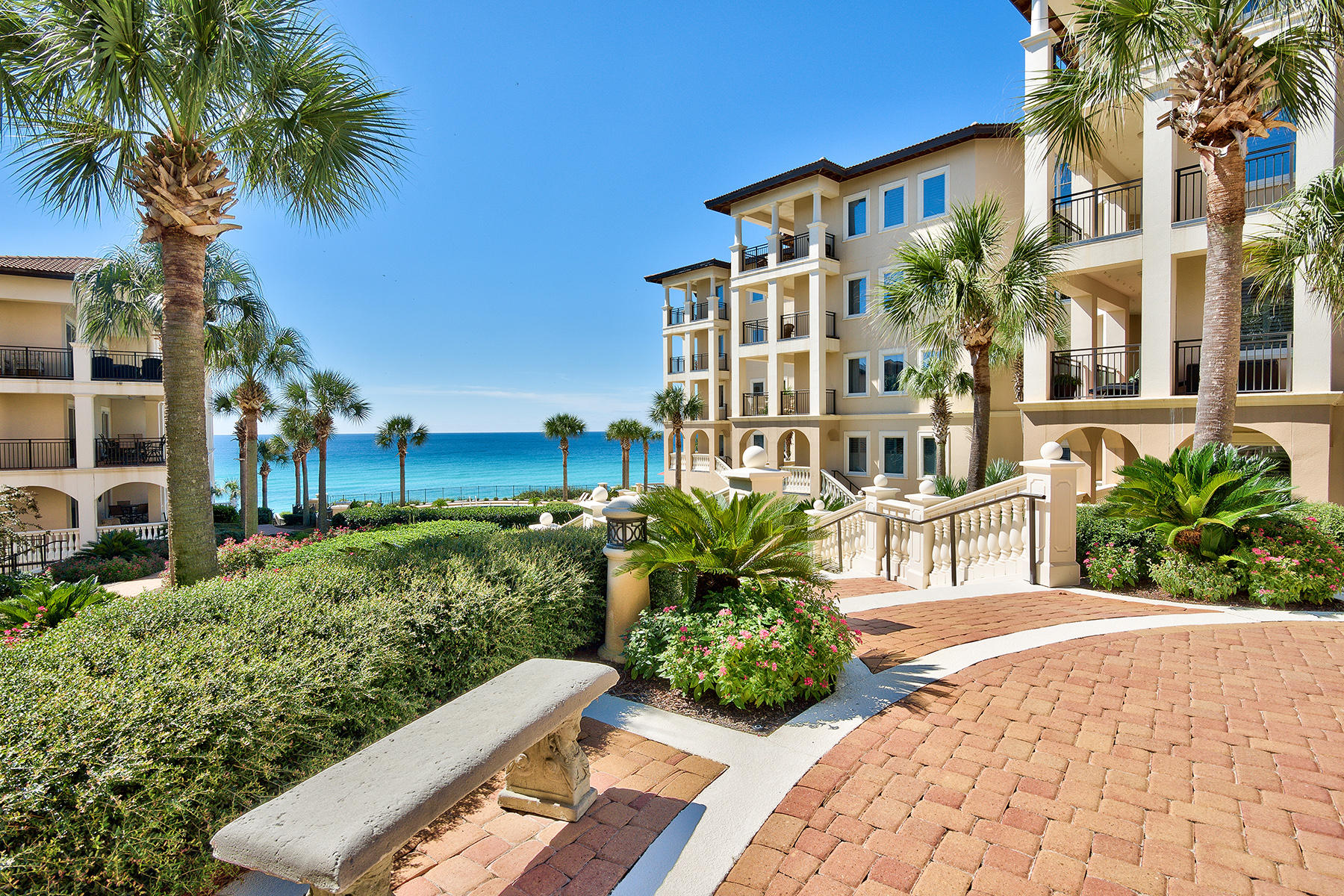 Bella Vita, is a serene Shangri-La located at the highest elevation point on the entire Gulf of Mexico. A very spacious unit located in the C bldg, the closest building to the beach, which houses 9 of the 48 total properties in this prestigious community. This very open floor plan, 3 bedroom, 3.5 bath home boasts a unique perk with direct stairs from your balcony to the pool area and Gulf without having to access an elevator. Bella Vita offers plenty of family time and togetherness with the largest kitchen overlooking the family and dining rooms which then spills onto an inviting balcony taking in the emerald waters of the Gulf of Mexico and a beautiful courtyard and pool area. You could not ask for a better front row seat to those gorgeous 30A sunsets we have all come