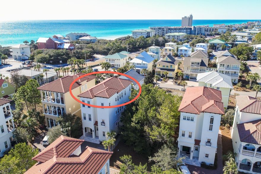 This luxury Mediterranean style Villa opens up to a private patio with heated pool! Gulf views from the 3rd floor of Master Suite. Both of the A/C units, water heater and pool heater are brand new. So are the bed mattresses, dishwasher, washing machine and dryer. Sonos system through out the house..and more! Palmeira Villas in Seagrove Beach is a charming community limited to just 28 residences located in the heart of Seagrove Beach just a minute from the world famous sugar sand beaches. The finishes of this lovely home are second to none, with travertine floors, custom wood cabinetry, and gorgeous granite work, high end appliances and fixtures, raised ceilings and custom trim. The main level features a gourmet kitchen, spacious living room, and powder room. Upper levels offer Gulf Views. Tasteful furnishings, ample living quarters and prime location, close to restaurants and shops that scenic Hwy 30A has to offer. Make this your high-end home or use it as an ideal short term rental.