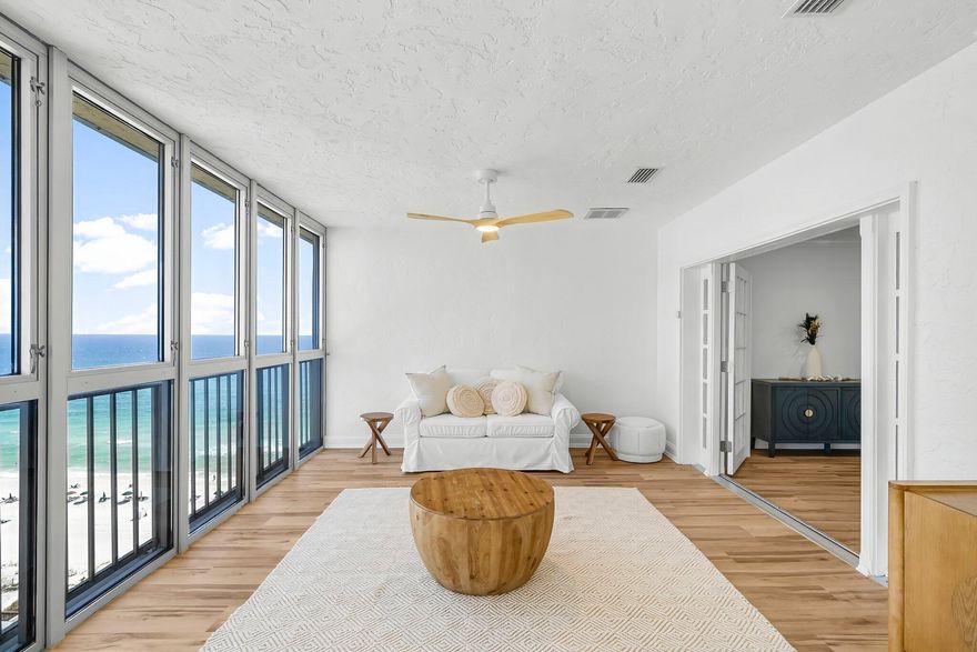 **Stunning Gulf View Penthouse - The Crown Jewel of Regency Towers**This exquisite Penthouse is the largest in Regency Towers and is a true crown jewel, spanning over 3,200 sq ft and offering breathtaking views of not only the emerald waters and white quartz sand beaches of the Gulf, but also the Bay, Lagoon, and surrounding area. Completely renovated and never rented, this true Paradise is move-in ready with all brand new finishes and furnishings.Entertain guests in style with two temperature-controlled Florida rooms, complete with fully operational wall-to-ceiling windows that provide expansive views of the Gulf, Bay, and Lagoon. The main balcony turned Florida room boasts range hood ventilation, and is the only residence in the building with the unique ability to GRILL - with a  view! 

This penthouse features two master bedrooms with Gulf views, three king bedrooms in total, all adorned with brand new furnishings and decor. The kitchen is equipped with new, never used, stainless steel appliances and range hood.  Plenty of seating for friends and family around the kitchen island and spacious adjoining dining room.  The recessed dome ceiling and sputnik chandelier add depth and elegance. 

Life proof LVP flooring throughout, fresh paint, all new light fixtures and fans add a modern touch, while spacious closets throughout and custom built-in shelving in the walk-in master provide ample storage.

You will love the artistic tile in the renovated bathrooms, stylish vanities and even a touch light mirror for added luxury.

Embrace resort-style living with exceptional amenities, including 600 feet of beachfront, two Olympic-sized beachfront pools (one heated year-round), a full-service bar & grill, a 10-person hot tub, kiddie pool, fitness center, billiards room, and a community room with a kitchen for hosting events. Enjoy numerous picnic areas with grills and engaging in-house activities year-round, along with convenient beach chair and umbrella rentals.

The location is unbeatable, with nearby attractions such as golf courses, fishing excursions, dolphin tours, parasailing, helicopter tours, Top Golf, Dolly Parton's Dinner Theatre, St. Andrews State Park, take a day trip to 30A, and much more. Explore local restaurants, boutiques, and entertainment options, including Pier Park and coming soon-Tootsie's Beachfront bar and music venue, and, a Surf Club!

What if everyday was a day at the beach? This one of a kind penthouse is not just a home; it's a lifestyle waiting for you. Schedule your private tour today!