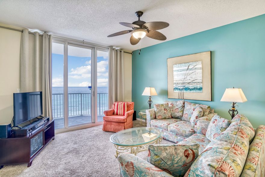 WATERFRONT - GULF FRONT CONDO - BEST DEAL ON THE BEACH! LOWEST PRICED GULF FRONT 2 BED/2 BATH WITH BUNK! ATTENTION VETERANS, SUMMERWIND WEST IS NOW APPROVED FOR VA LOANS! This 1292 Sq Foot, 2 Bed, 2 Bath, with Bunk Room Condo is GORGEOUS and Super Well Maintained, Offering NEVER ENDING Views of the Gulf of Mexico from your Private Balcony off the Living Room AND Master Bedroom. Professionally Decorated, Fully Furnished and Turn-Key, with Great Rental History, Makes this Condo the Perfect Primary Residence or Vacation Getaway. Common Areas Boast Tile Flooring, 9 Foot Ceilings, and Tray Ceiling in the Kitchen. You'll find an Updated Kitchen with Granite Countertops, Stainless Appliances, Pantry, Breakfast Bar, and Amazing Water Views! The Master Bedroom Sports a King-Sized Bed, is...More...