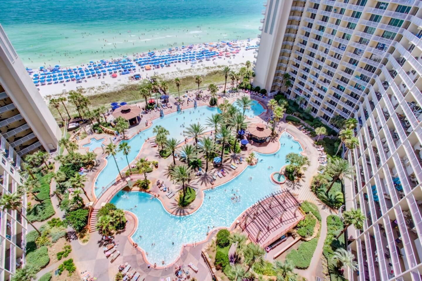 Experience stunning Gulf views from this premium, rental-ready 2-bedroom 3 bathroom condo with a deeded parking space, a private twin bunk area, Sleeper sofa in the living room. Located on the 17th floor of the renowned Shores of Panama Resort. The unit features an inviting open layout, a beautifully designed kitchen with granite countertops, and a convenient breakfast bar. The bedrooms are spacious and comfortable, including a master suite designed for relaxation. Step outside onto your private balcony to enjoy endless sunshine, warm breezes, and breathtaking Gulf of Mexico views. Premium rental income potential Lagoon-style Gulf-front pool with fountains. Indoor heated pool and hot tub. Fitness center with spa services. Tiki Bar and Grill. Private beach access