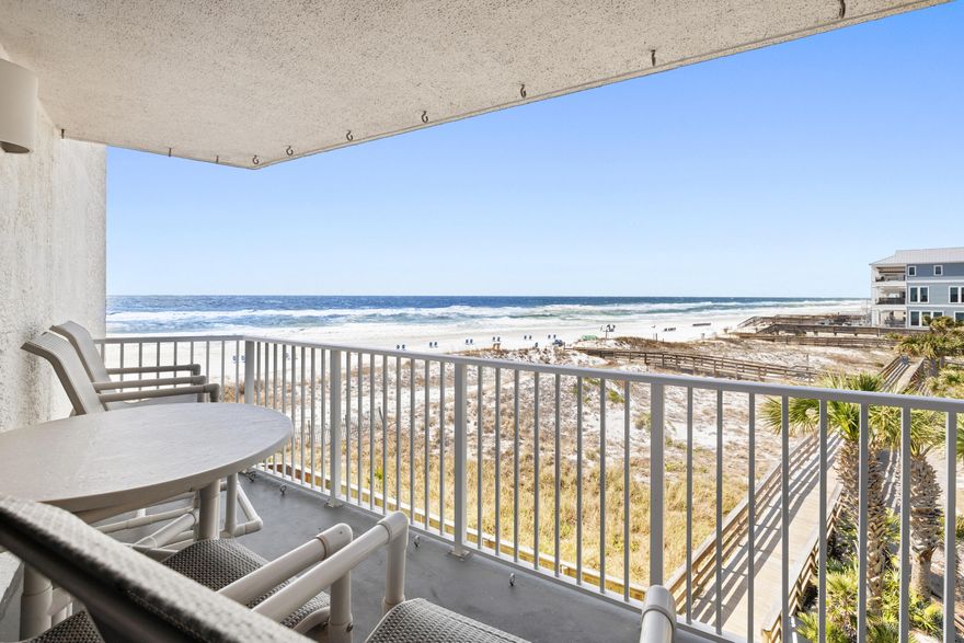 Experience the very best of coastal living in this breathtaking 2BR/2BA, 1,208 sq ft condo in the stunning Gulf-front Mainsail Resort, where you'll enjoy beautiful, unobstructed views of the Gulf from one of the most sought-after locations in Miramar Beach. Unit 122 is positioned in the closest building to the sand and truly feels like nothing stands between you and the shimmering waters.Inside, the condo has been meticulously maintained and is fully furnished--ready for you to move in or start earning rental income. You'll love the tasteful upgrades throughout, including LVP and tile flooring, smooth ceilings, granite countertops in both the kitchen and bathrooms, and tiled shower. With its spacious layout and thoughtful finishes, this property is as practical as it is beautiful. Mainsail's top-notch amenities elevate your coastal lifestyle: bask in the sun at one of two large pools, with one seasonally heated, or perfect your serve on the tennis and pickleball courts, enjoy the arcade, take advantage of covered parking, and feel secure with 24-hour on-site security. Plus, you'll have 700 feet of private deeded beach access right at your doorstep. 

Whether you're seeking a relaxing getaway, a smart investment, or a second home along the Emerald Coast, this Gulf-front gem offers the ultimate beachside retreat. Come see for yourself and discover why Mainsail living is truly unbeatable
