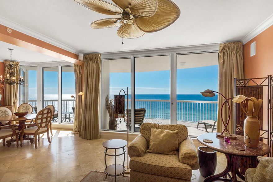 ONE OF A KIND ST. THOMAS CONDOMINIUM WITH INCREDIBLE VIEWS! Located on the 12th floor, east side and bordered by Henderson Beach State Park. This lovely 3 bedroom/3 bath condo was modified preconstruction to allow for a dining area overlooking the Gulf, thus creating a more spacious and open living area. A semi private elevator opens directly into the unit and a large terrace can be accessed from almost every room. The condo is sold furnished with travertine flooring throughout, granite countertops in the kitchen and wet bar area, stainless steel appliances including a stand-alone icemaker. St. Thomas is a rental restricted building with an elegant lobby, private beachside pool and hot tub for residents only, deeded garage parking, and climate-controlled storage units. The Silver Shells Resort provides every amenity imaginable: including 24/7 gated and guarded entrance, cardio & weight rooms, 4 tennis courts, basketball court, grills and picnic area, a 7500sf lagoon pool, an indoor/outdoor heated pool, several hot tubs, children's playground, the Silver Shells Day Spa and Ruth's Chris Steakhouse. This 27+ acre resort, with lots of green space, has over 1000 feet of beach and a Sand Bar on the beach serving food and drinks in season. Call today to set up your private showing.