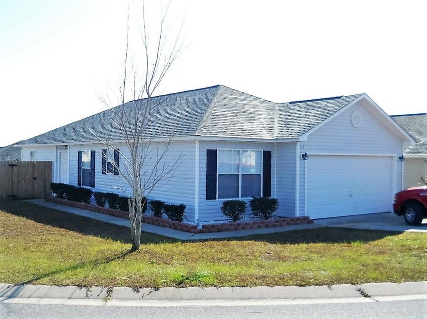 Corner Lot! Call today to view this 3BR/2BA home on a corner lot w/ open floor plan to include living room, eat in Kitchen with all the appliances and a breakfast bar, sliding doors leading to fenced back yard and open patio. Master bedroom and bath are spacious, two additional bedrooms and bath. And you have a two car garage w/ opener. Owner provides quarterly pest control. Alarm system at tenants cost should they choose to use.
