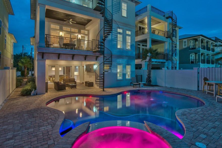 This beachside luxury rental machine resides within the confines of Miramar Beach's most select neighborhood, Frangista Beach. With over $290,000+ in gross annual rental history, investment stakeholders are presented with an unprecedented income-producing opportunity. This refined dwelling is configured with seven bedrooms and six full bathrooms. Accommodated by an expansive open floor-plan and elevator, the home's visitors will embrace the five spacious king and three ample guest suites, adorned in luxurious dcor and cypress-paneled ceilings, that provide access to private balconies in the front and rear of the residency. The balconies are connected to the pool/lanai by an exterior spiral staircase, as well as the rooftop deck which stands encompassed in a panorama of the Gulf. The