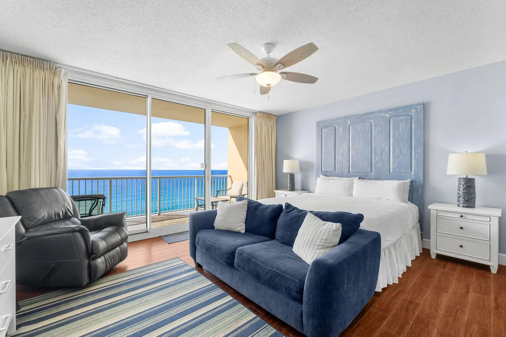 Wake up to sweeping Gulf views and end your day with stunning sunsets from this beautifully updated beachfront studio at Majestic Beach Resort. From your private balcony, enjoy al fresco dining while watching dolphins play in the waves--this is true coastal living at its best.This well-designed studio comfortably accommodates up to four guests, featuring a plush king bed and built-in twin bunks. The kitchen is fully equipped with stainless steel appliances, a dishwasher, and all the essentials for effortless meal prep. A large smart TV, high-speed Wi-Fi, and plenty of storage make this condo as functional as it is inviting.Majestic Beach Resort is one of Panama City Beach's premier destinations, offering resort-style amenities including five pools (indoor & outdoor), a fitness center (extra fee), movie theater, tennis courts, and on-site dining. Direct beach access, lightning-fast elevators, covered parking, and 24/7 security complete the package.
Perfectly located in the heart of PCB, you'll be minutes from Pier Park, Aaron Bessant Park, shopping, dining, and entertainment. Whether you're seeking a relaxing beach retreat or a property with fantastic rental potential, Majestic 1208 delivers.