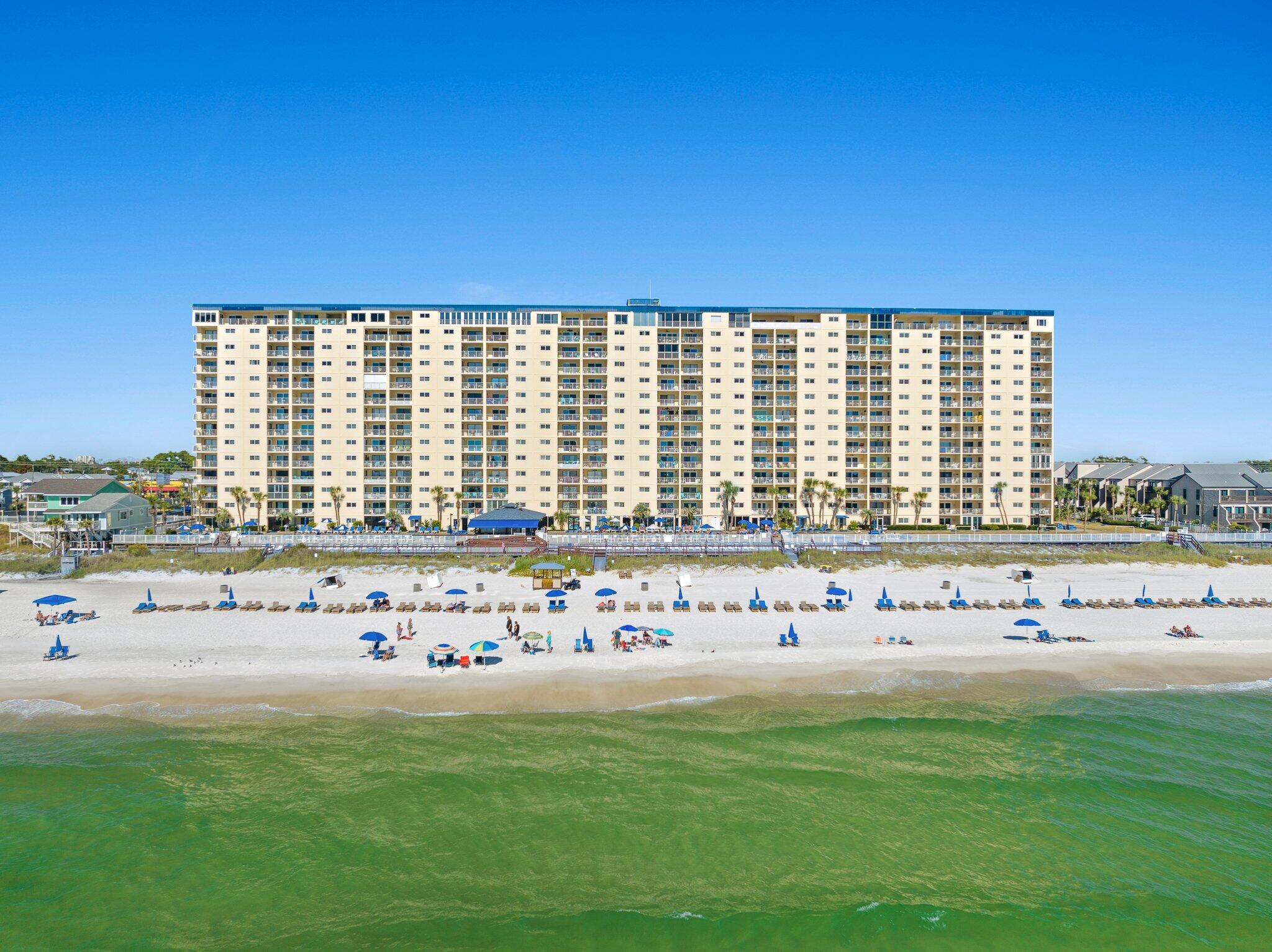 True Gulf Front 3bed rarely on market in Regency Towers.Regency Towers' fantastic amenities include two olympic size pools- one heated year round, full service tiki bar & grill, 10 person hot tub, kiddie pool, fitness center, billiards room, community room with kitchen for hosting events, multiple picnic areas with grills, and plenty of engaging in house activities are offered year round! Beach chair rentals, jet ski rentals, and parasailing offered right here on the beach