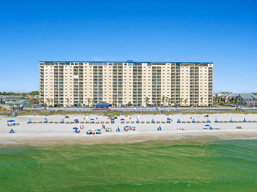True Gulf Front 3bed rarely on market in Regency Towers.Regency Towers' fantastic amenities include two olympic size pools- one heated year round, full service tiki bar & grill, 10 person hot tub, kiddie pool, fitness center, billiards room, community room with kitchen for hosting events, multiple picnic areas with grills, and plenty of engaging in house activities are offered year round! Beach chair rentals, jet ski rentals, and parasailing offered right here on the beach