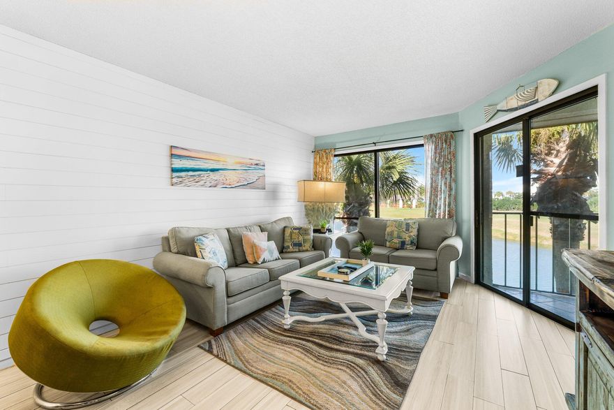 MOTIVATED SELLER. Welcome to Edgewater Golf Villa 1409, where luxury and tranquility converge! Remodeled and renovated with exquisite finishes, this stunning waterfront condo features the largest 2-bedroom floor plan in Edgewater, offering breathtaking waterfront views from its second-floor balcony. Step into a fully renovated retreat showcasing ship lap walls, expansive countertops, and a chef-inspired kitchen complete with stainless steel appliances, storybook white cabinetry, and a custom backsplash. The spacious living area is perfect for entertaining, while the oversized laundry room and thoughtfully designed details throughout ensure your ultimate comfort. After a day of beachcombing or golfing, relax in one of two beautifully appointed bedroomsfeaturing a master suite with a king bed and a guest room with a queen bed and a twin-over-full bunk. Located at Edgewater Beach and Golf Resort, your stay comes with access to exceptional amenities just steps away. Edgewater Beach and Golf Resort provides everything you need for an unforgettable getaway. Enjoy a private half-mile beach, a Polynesian-style lagoon pool, and access to eleven pools and six serene reflecting ponds. Stay active with tennis on Plexicushion courts, shuffleboard, or a round on the 9-hole golf course. Relax in one of four hot tubs, or take advantage of golf cart shuttles for added convenience. Savor dining at Ocean's Bar and Grill, Starbucks, Paradise Pizza, and more, all located onsite. Planning an event? The newly renovated conference center offers 32,700 square feet of flexible space. At Edgewater, you'll experience endless Florida sunsets and unmatched luxury!