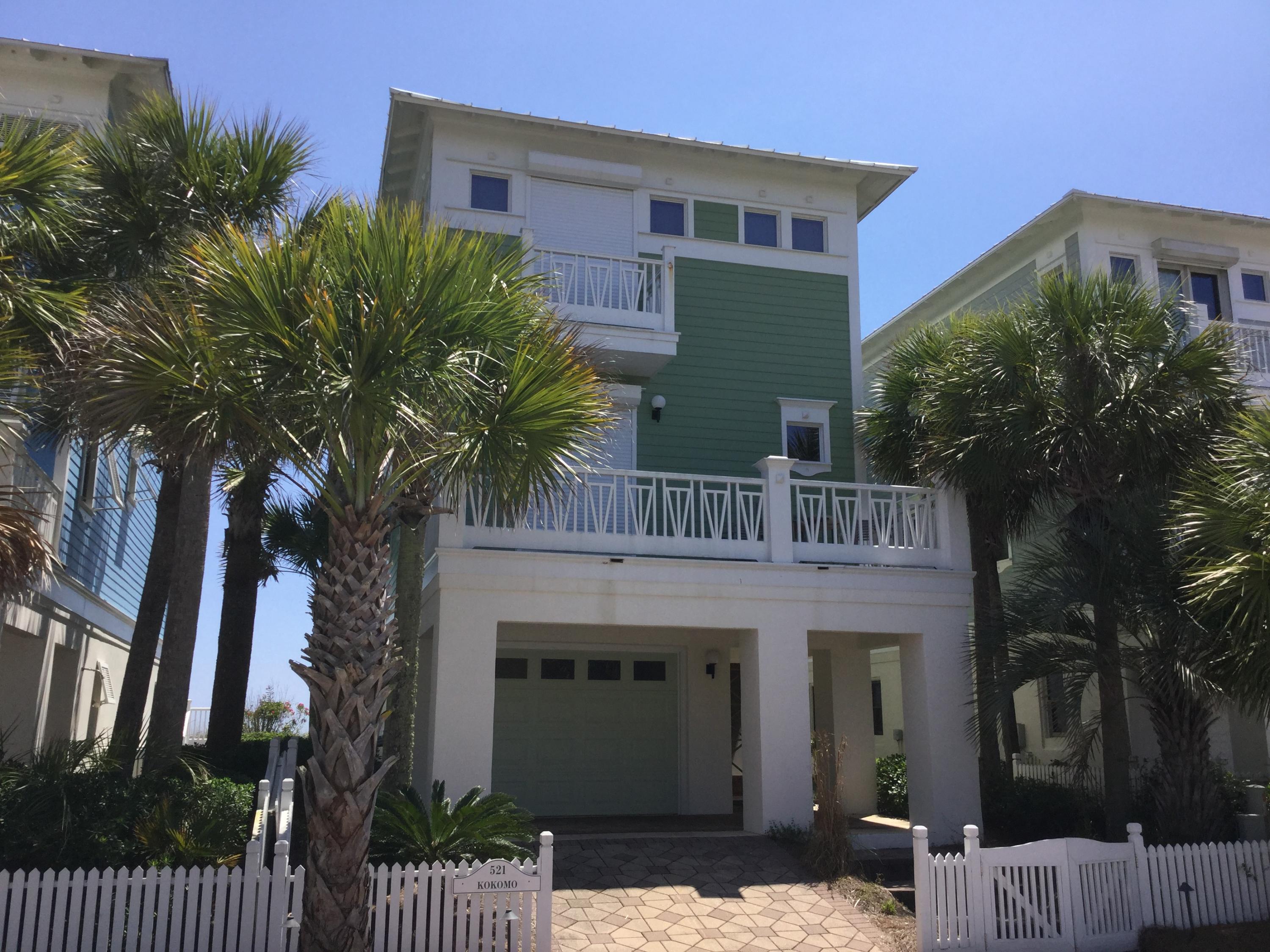 Kokomo is a wonderful family beach retreat - wander right onto the beach from your porch and private walkover. The vistas of the Gulf of Mexico with aqua waters and sugar sands is astounding. This house is available, fully furnished (with a small exclusions list) and ready to move in as a full time home, a second home, or an investment rental property. This three story home has four bedrooms plus a bunkroom and four baths and sleeps 12. The ground level bedroom is set up as a bunk area with four bunks and a living/play area for kids along with a full bath. Kokomo will make you happy - it is decorated in fun colors and very family friendly. The living/dining/kitchen area all are open and look out onto the Gulf of Mexico. There are spacious porches and an elevator too!