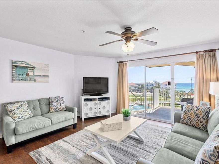 Enjoy the beautiful water views of the Gulf of Mexico the moment you walk into this fully furnished all utilities paid residence. Stroll to the beach to feel the sugar-white sand between your toes & admire the crystal clear waters to absorb a dose of Vitamin D. If you are exhausted from building sandcastles, return to the Amalfi Coast Resort for a relaxing stroll through the lush landscaped grounds or take a dip in the swimming pools. Enjoy the private large balcony and relish the Florida sunshine with amazing sunrises & picturesque watercolors of the sunset in this cozy beautifully decorated 2 bedroom 2 bath condo. For reference, the condo is an end unit on the 4th floor of a 4-story building & the residence can be accessed via stairs or via the elevator.