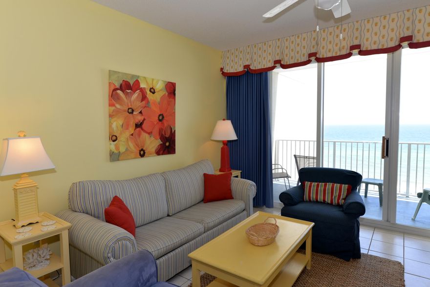 ESCAPE TO THE SEA! Fabulous gulf & beach views from this fun, playfully decorated unit located on the desirable 7th floor of Majestic Sun. NEW A/C, HOT WATER HEATER, & DISHWASHER AS OF DECEMBER 2015!! There are tile floors in the main areas & new neutral carpet is being installed in both bedrooms. The kitchen has white cabinets & appliances complementing the primary colored dcor. The master bedroom has a king bed & the guest bedroom houses 2 double beds. This set up along with the sleeper sofa sleeps 8 comfortably. Conveniently located in one of the most central locations along the beach close to the Whale's Tail and outlet mall shopping. Majestic Sun offers a heated indoor/outdoor pool with hot tubs. Other amenities include covered parking and a fitness center. Majestic Sun is