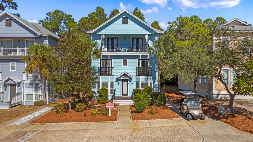 South of 30a in Blue Mountain Beach! This charming and meticulously well cared for 4 bedroom, 4 1/2 bath Beach Home is being offered furnished & turn key, including a golf cart for beach access! Are you tired of all white homes? This whimsical home smartly blends a neutral color palette in the primary living areas with splashes of color in the bedrooms and en suite baths. It exudes a uniquely fun vibe and is the perfect home base for carefree days at the beach with your family here on Scenic 30a. Features include granite countertops in the kitchen, tile floors on the first level, hardwood floors upstairs and a private balcony for casual afternoons with a good book. Multiple public beach accesses, shops and restaurants are all conveniently located nearby. Community pool & fitness room!