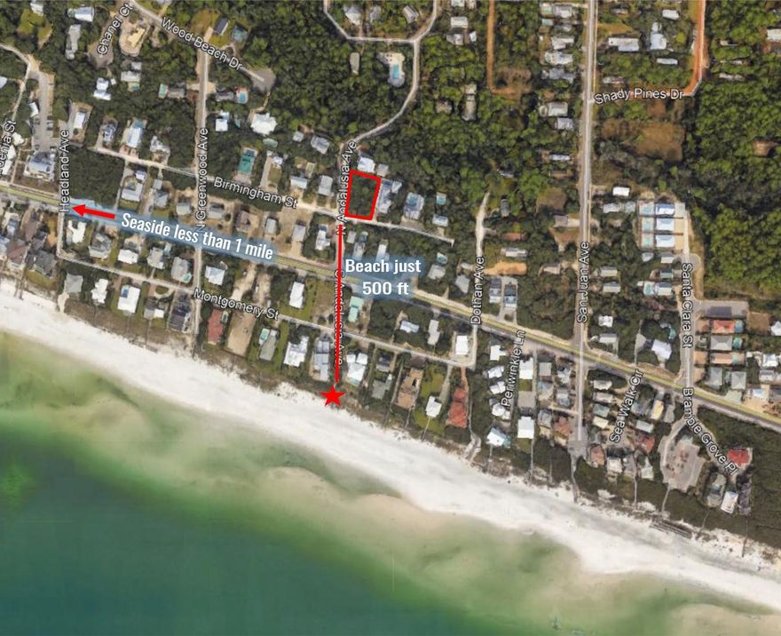 Prime location to build your beach home in the heart of Seagrove! Less than a mile to Seaside and only 500 feet to beach access. Within short distance to local eateries, bike path and shopping. This is the spot to be on 30A! Seahighland was platted in 1942 with several unique features. Since platted prior to air conditioning, the developers included 20' wide breezeways between the lot lines. These breezeways allow for the free flow of light and air. In addition, the neighborhood has three TDC Beach Walkovers located at the end of Dothan, Andalusia, and Greenwood.Possible gulf views. **Buyer is responsible for personally verifying details about this property. All information contained on the listing is believed to be accurate but not guaranteed. **