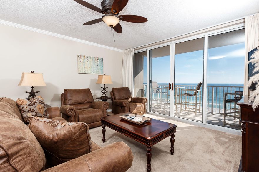 3-bedroom, 3-bath beach front unit at the ISLAND PRINCESS with RESERVED parking, private balcony, and a beach front master bedroom. Get ready to be AMAZED! -  super comfortable sofa with a memory foam mattress and 2 amazing recliners just perfect for relaxing. UPDATED KITCHEN -  stainless steel appliances, granite counter tops, beautiful back-splash, soft-close cabinets, plenty of storage.  crown molding! bathroom cabinets have granite counter tops in all bathrooms. Beach Service included in the HOA!