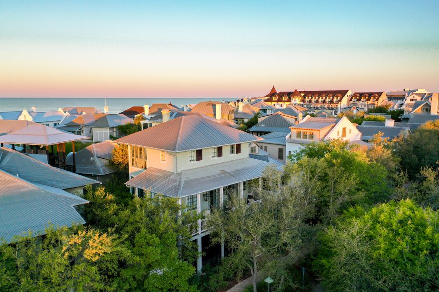 This beautifully renovated and updated Rosemary Beach gem is offered complete with designer furnishings. Lower level boasts a bedroom with ensuite bathroom and access to the front porch with swing and sitting area. There is a second large bedroom with a sitting area and access to the expansive courtyard. Also on the lower level, a second full bath, and a charming nook with a single bed.The main living area is found on the stunning second level with soaring ceilings and floor to ceiling windows for picturesque views of the gulf. A gourmet kitchen with stainless Thermador appliances and a spacious elegantly appointed living area are perfect for entertaining and relaxation. A full bath with a stacking laundry unit area is also found on the second level.
