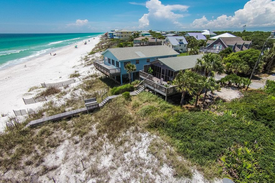 Decades of salt air carried ashore by the sea breeze has silvered the cedar siding of this classic beach cottage, set directly on the Gulf of Mexico, just east of Rosemary Beach. Located in between the only other two residential waterfront properties on West Park Place Avenue, book ended by nearly 1,500 feet of county beach front just to the east, and an additional 500 feet to the west, it recalls simpler times that can be enjoyed today. Built on milled pilings, leaving room for parking, storage, and a shaded swing beneath the home, the lay of this lot is perhaps perfect. The latest survey shows the structure in an X flood zone that does not demand flood insurance, with elevations rising upwards to 19 feet. As quaint as the home is in size, its screened porch and deck make it an...