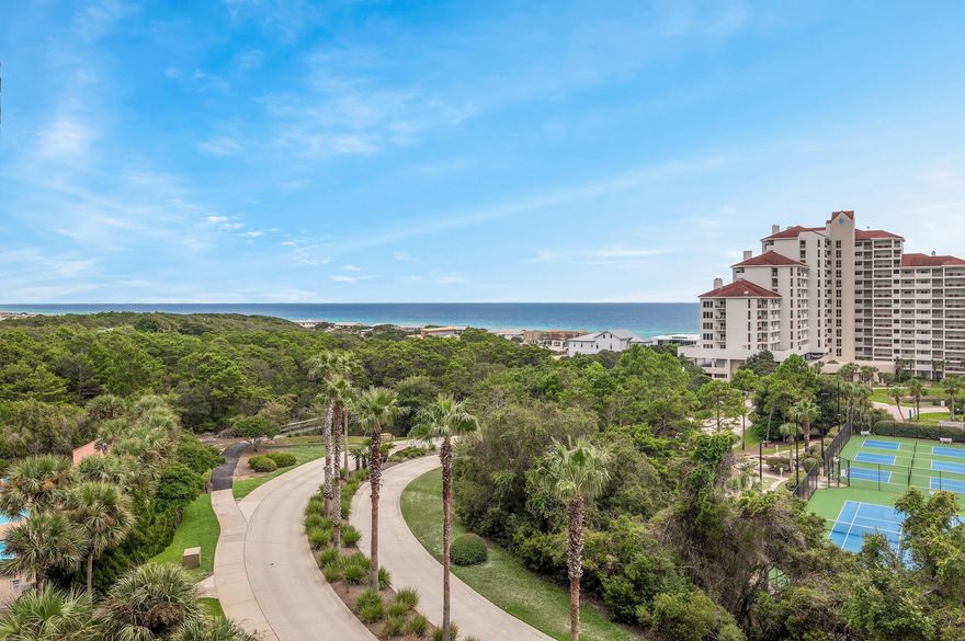 Gulf views and beach access without having to pay Gulf front price!  Enjoy water views from this bright and freshly updated unit that has been completely renovated.  Thoughtful planning provided extra storage in the kitchen cabinets and island and also added a pantry and additional closet in main bedroom.  All of the popcorn has been removed from the ceilings and new a/c unit was added in 2022.  This gated private resort can be your full time residence, second home or even vacation rental.  There are restaurants, multiple pools and many other amenities available in this beautifully landscaped neighborhood.