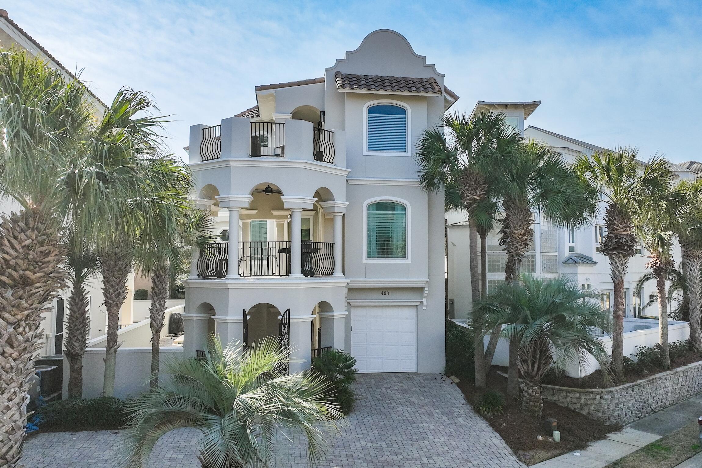 Welcome to 4831 Ocean Blvd., located in the gated beach community of Destiny by the Sea. This beautiful Mediterranean style home has recently gone through a major home renovation. Exterior renovations include new stucco, new paint, new pool equipment & resurfacing of saltwater pool & spa. Interior renovations include, 2 new hot water heaters, 2 new HVAC systems, new appliances, new washer & dryer, new paint, new quartz counters, new tile backsplashes in kitchen & bathrooms, new LVP flooring, new lighting fixtures, new fans, new shelving in pantry, & recent servicing of elevator. The home offers 3 stories, 3996 sq. ft. of heated/cooled space, 5 large bedrooms, 6 baths, game room w/kitchenette, wet bar & a private pool & spa. This home won't last long! Schedule a showing today!